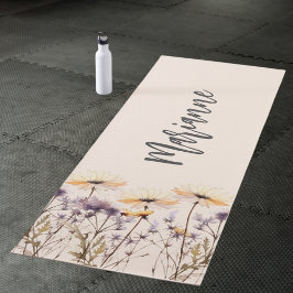 Tapete De Yoga Flores silvestres bege amarelo roxo nome personali