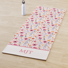 Tapete De Yoga Flores Silvestres Boho Monograma Rosa Roxo Laranja