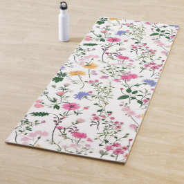 Tapete De Yoga Flores Silvestres de Verão sobre Branco
