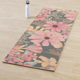 Tapete De Yoga Flores Verdes Rosa Sage Deixam Padrão De Aquarela