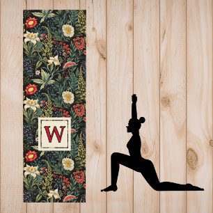 Tapete De Yoga Flores Vermelhas de Dália Branca Monograma de Líri