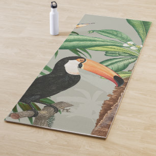 Tapete De Yoga Floresta Tropical de Cores Aquáticas e Aves Colori