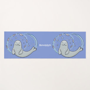 Tapete De Yoga Foca-branca e ilustração de desenho animado de pei