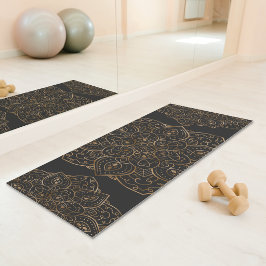 Tapete De Yoga Folha Dourada Falsa em Mandala Decorativa Cinza Es