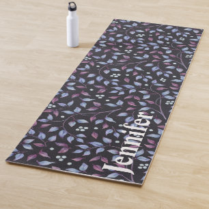 Tapete De Yoga Folha Roxa & Berries & Name ou Monograma Yoga Mat