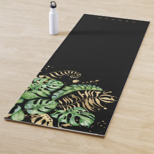 Tapete De Yoga Folhagem de ouro tropical Monograma Yoga Mat