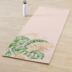 Tapete De Yoga Folhagem de ouro tropical Monograma Yoga Mat