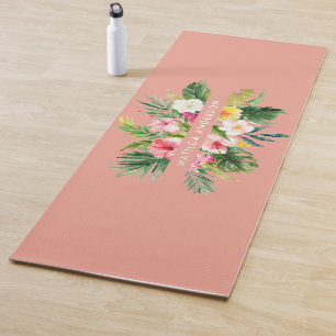 Tapete De Yoga Folhagem moderna rosa-botânica tropical