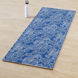Tapete De Yoga Folhas brancas em azul