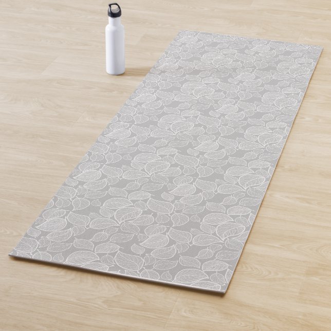 Tapete De Yoga Folhas brancas em Cinzas prateadas (In Situ)
