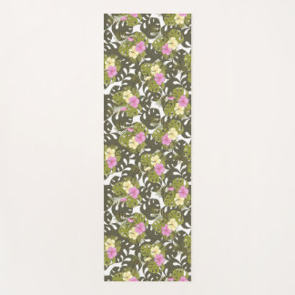 Tapete De Yoga Folhas da Selva Tropical e Padrão de Hibisco