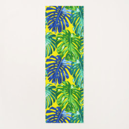 Tapete De Yoga Folhas da selva verde-azul-tropical Amarelo Monste