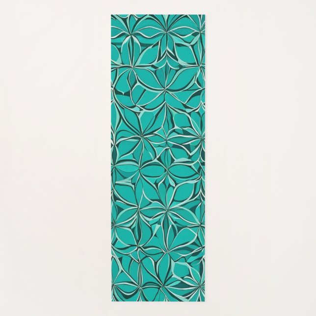 Tapete De Yoga Folhas de Abstrato Teal (Frente)