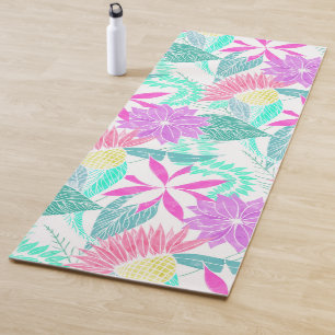 Tapete De Yoga Folhas de Flores de Cores de Água, de Raça Rosa