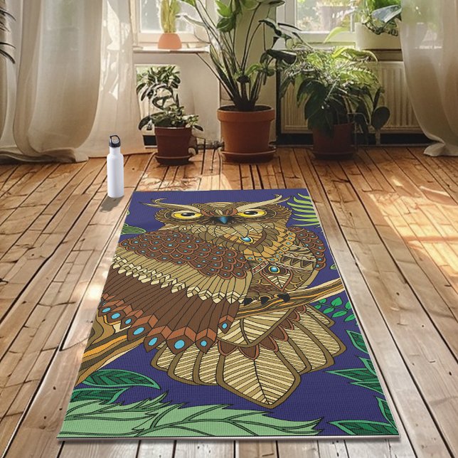 Tapete De Yoga Folhas de Floresta Verde de Coruja (Criador carregado)