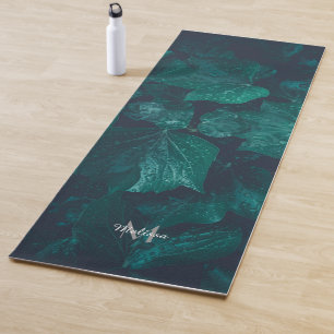 Tapete De Yoga Folhas de marinheiro escura esmeralda caem água M