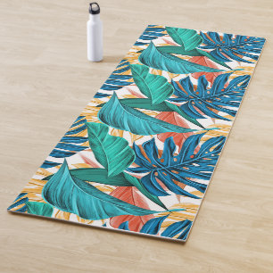 Tapete De Yoga Folhas tropicais coloridas, design de padrão exóti