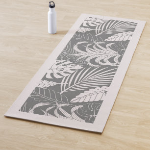 Tapete De Yoga Folhas tropicais de esbranquiçada e cinza