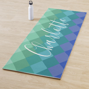 Tapete De Yoga Formas Geométricas Coloridas em Teal Personalizad
