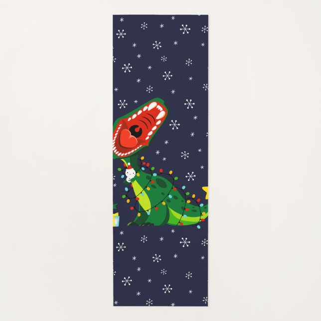 Tapete De Yoga Forragem de Natal T-Rex no inverno Snowman (Frente)