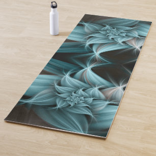 Tapete De Yoga Fractal de Flor Turquesa Incrível