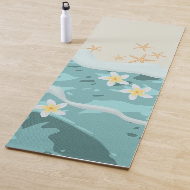 Tapete De Yoga Frangipanis flutuantes em ondas de praia encontram (In Situ)