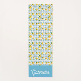Tapete De Yoga French Country Lemon Blue Tile Monogram