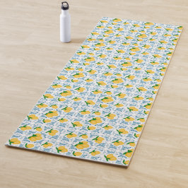 Tapete De Yoga French Country Lemon Blue Tile Pattern