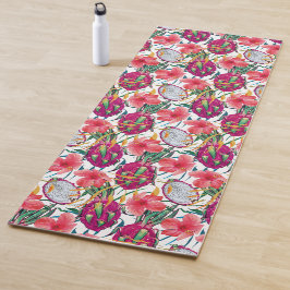 Tapete De Yoga Fruta Dragão Floral Tropical Moderno Palma Verde