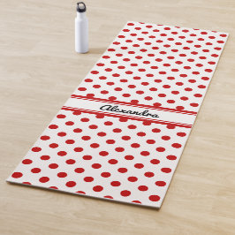 Tapete De Yoga Fundo Branco Vermelho Bolinhas Chic