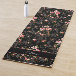 Tapete De Yoga Fundo Floral-Preto do Rococo Francês Personalizad