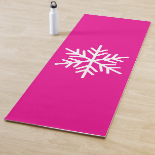 Tapete De Yoga Fundo Rosa Quente, Floco de Neve Nórdico Branco Mo