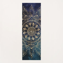 Tapete De Yoga Galáxia Azul Elegante Dourada Mandala