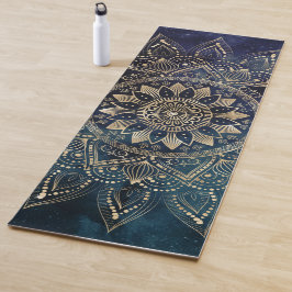 Tapete De Yoga Galáxia Azul Elegante Dourada Mandala