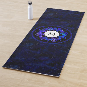 Tapete De Yoga Galáxia do Universo Azul Boho Indigo Mandala Mono