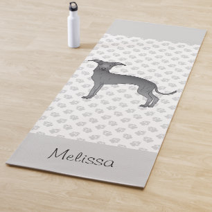 Tapete De Yoga Galgo Italiano Azul Fofo Com Nome Personalizado