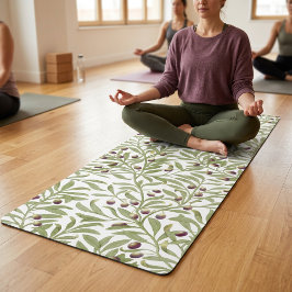 Tapete De Yoga Gama de Azeite Verde Sálvia em Aquarela Botânica