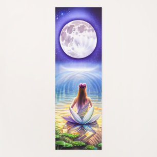 Tapete De Yoga Garota Meditando na Lua Cheia Lotus Flor