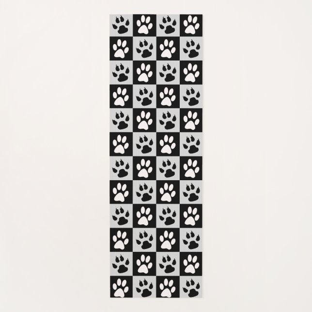 Tapete De Yoga Garras e patas brancas pretas verificadas (Frente)