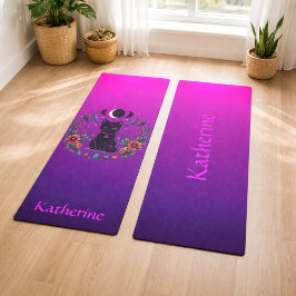 Tapete De Yoga Gata Preta Celestial Mística Roxo Rosa