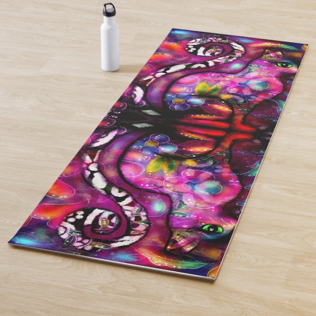 Tapete De Yoga Gatinho-Abstrato de-Whimsso Gato Vermelho Floral R (In Situ)