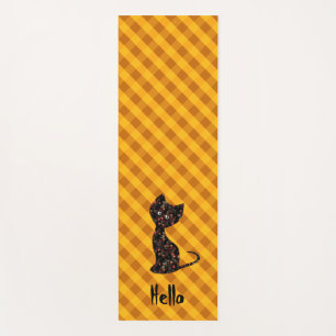 Tapete De Yoga Gatinho preto, bonito, com xadrez personalizada