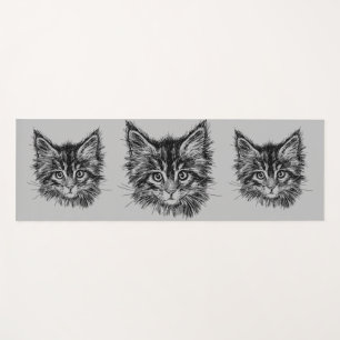 Tapete De Yoga Gatinho preto e branco rosto de Cinza