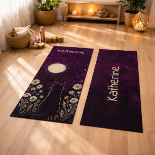 Tapete De Yoga Gato Celestial Personalizado Floral Roxo