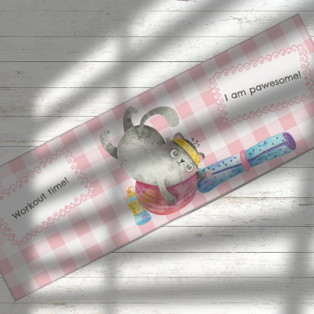 Tapete De Yoga Gato de Aquarela com Bola em Búfalo Rosa (Criador carregado)