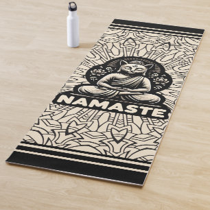 Tapete De Yoga Gato de Yoga namaste Buda. Creme e preto