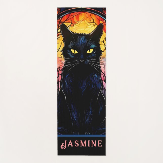Tapete De Yoga Gato Negro Vidro Estipulado Vermelho Spooky (Frente)