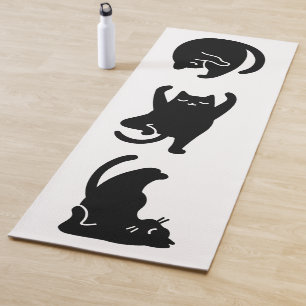 Tapete De Yoga Gato preto bonito a fazer ioga. 