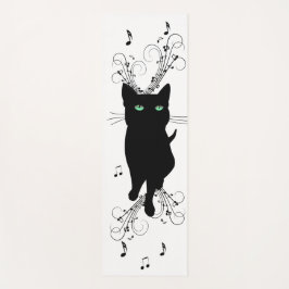 Tapete De Yoga Gato Preto Rodeado por Notas Musicais Sussurrantes