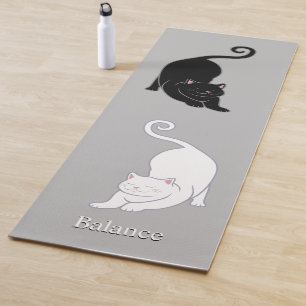 Tapete De Yoga Gatos de Yoga Preto e Branco em Cinza Prata Claro